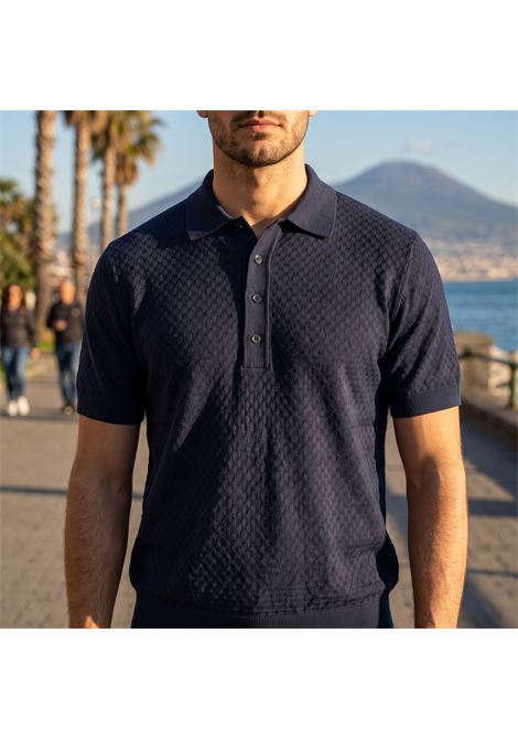 Paolo Pecora Milano Men's Textured Cotton Polo Gauge 16 - Navy Blue 6685 PAOLO PECORA |  | A046 F1006685